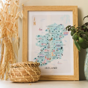 Mapa ilustrado de Irlanda / Impresión / Arte mural / Regalo de viaje