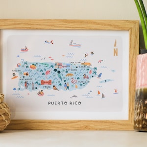 Mapa ilustrado de Porto Rico / impressão / arte de parede / presente de viagem