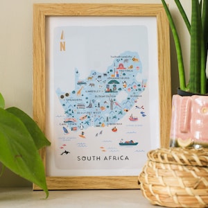 Mapa ilustrado de Sudáfrica / Impresión / Arte mural / Regalo de viaje