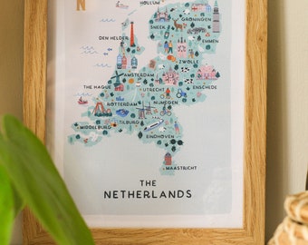 The Netherlands Illustrated Map / Print /Wall Art / Travel Gift