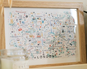 London Illustrated Map Travel Print / Travel Poster / Wall Art