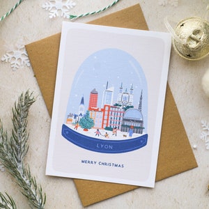Lyon France Snow Globe Christmas Card (Multi-pack Available)