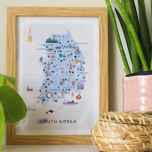Südkorea illustrierte Landkarte / Druck / Wandkunst / Reisegeschenk