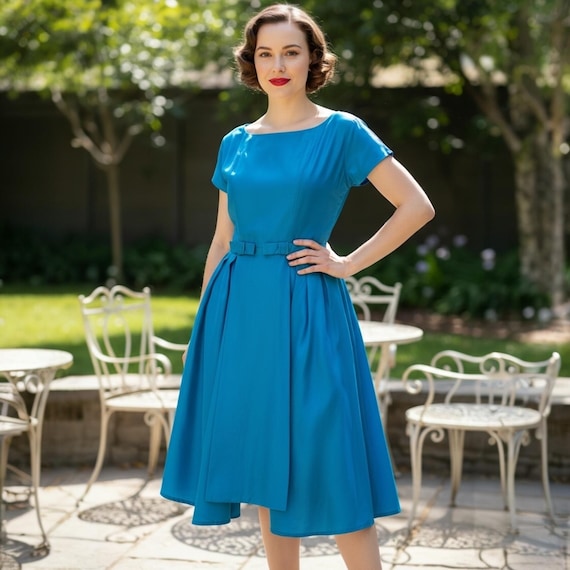 1950s Turquoise Taffeta Cocktail Dress With Detachable Overskirt | A Melody  Dres - Etsy