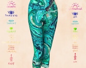 HEART CHAKRA YOGA capris leggings, yoga, leggings, chakra leggings, yoga, workout, fitness, wearable art, art wear, yoga fashion, yoga styl