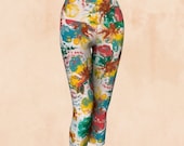 FABULOUSLY FLORAL YOGA capris leggings, leggings, art leggings, yoga, workout, fitness, wearable art, art wear, yoga fashion, yoga styl