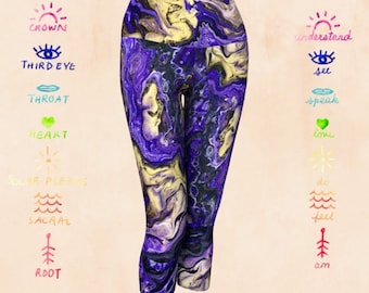 CROWN CHAKRA YOGA capris leggings, leggings, yoga leggings, chakra leggings, wearable art, art wear, chakras, yoga fashion, yoga style,