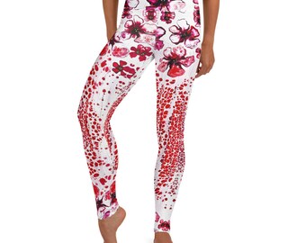 RED FLOWER POPS Yoga Leggings