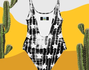 B&W Tie Dye One-Piece Swimsuit