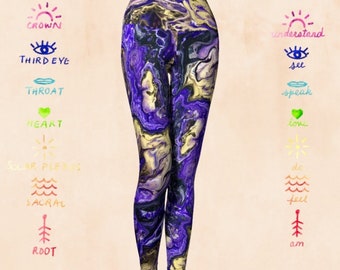 CROWN CHAKRA YOGA leggings, leggings, chakra leggings, yoga leggings, chakras, yoga fashion, yoga style, fitness, wearable art, art wear,
