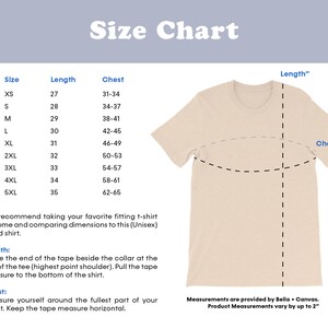 May include: Size chart for a t-shirt with measurements in inches for chest and length. The chart shows sizes XS to 5XL with corresponding measurements. The chart also includes a diagram of a t-shirt with the chest and length measurements marked.