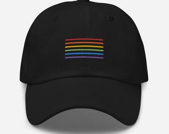 Rainbow Pride Flag Dat Hat | Minimalist Rainbow Embroidery Gay Pride Hat, Pride Flag hat