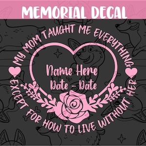 Mom Mother Memorial Vinyl Decal, Custom Tribute Remembrance Sticker, Forever In Our Hearts, Rest In Peace, In Loving Memory Floral Rose