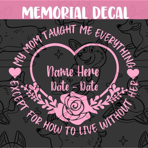 Mom Mother Memorial Vinyl Decal, Custom Tribute Remembrance Sticker, Forever In Our Hearts, Rest In Peace, In Loving Memory Floral Rose