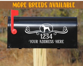 Boxer Dog With Cropped Ears | Custom Mailbox Decoration With Personalized Street Number And Address Vinyl Decal Sticker