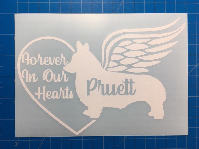 Dog Memorial Forever In Our Hearts Sticker Corgi Memorial Decal Rainbow Bridge Vinyl Decal Laptop Car Truck Bumper Window Sticker