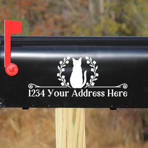 Cat Kitty | Custom Mailbox Decoration With Personalized Street Number And Address Vinyl Decal Sticker Cats Welcome Cat Lover Housewarming