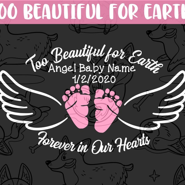 Too Beautiful for Earth Baby Girl In Loving Memory Memorial Car Decal | Loss of Daughter Infant Miscarriage Gift Vinyl Sticker Footprints