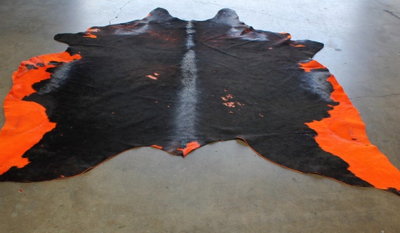 Extra Large Black Orange Cowhide Rug Etsy