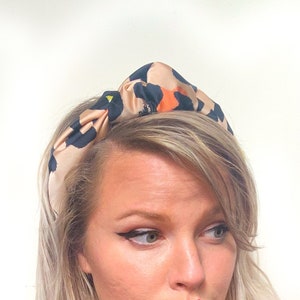 Satin Knot Leopard Headband 2 SIZES Standard or Large Multi Color / Nude / Black / Green / Orange / Full / Big / Pouf Wrap image 7