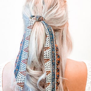 Bohemian Hair Ribbon / Neck Scarf INGRID Fashion Style / Floral / white / Ponytail holder/ Aztec / Tribal / Adult Woman's Girls image 2