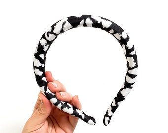 Black Leopard Padded Headband - SUMMER SERIES - Lycra - / Black / White  / Boho  Wrap Hair Adult Woman