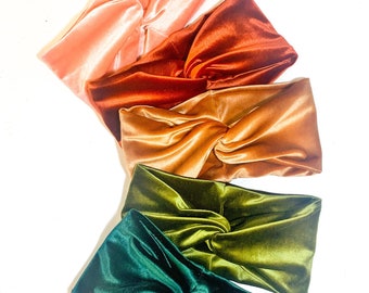 Velvet Stretch Headband *Twist Style* -  Burgundy / Black / Peach /   / Olive  / Emerald Wrap   / Hot Pink  /  - Boho Thick Wide Wrap