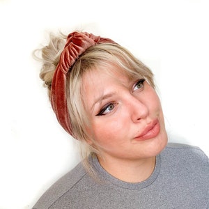 Large Knotted Stretch Velvet Headband Olive / Crushed Black / Turquoise / Brown / Blue Gold / Rust / Red Boho Artsy Turban image 2