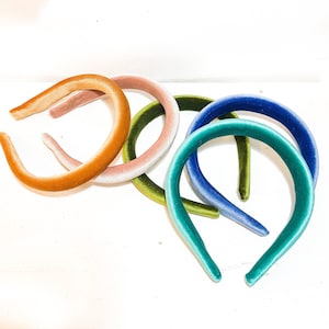 SMALL Padded Headband -  Thin / Low  / Round Velvet - / 90s / Black / Green / Gold  / Copper / Pink / Puffy  Boho Blair Waldorf