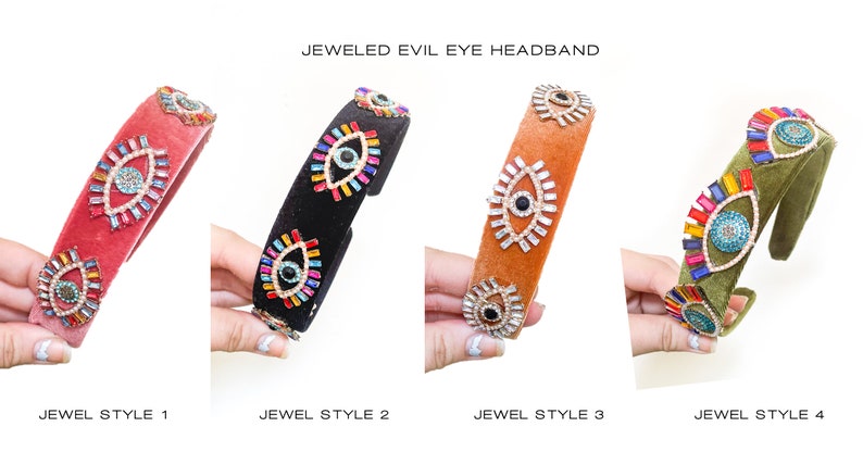 EVIL EYE Jeweled Headband Style 1 Velvet / blue / Pink / black / Multi / Silver / bohemian jeweled image 8
