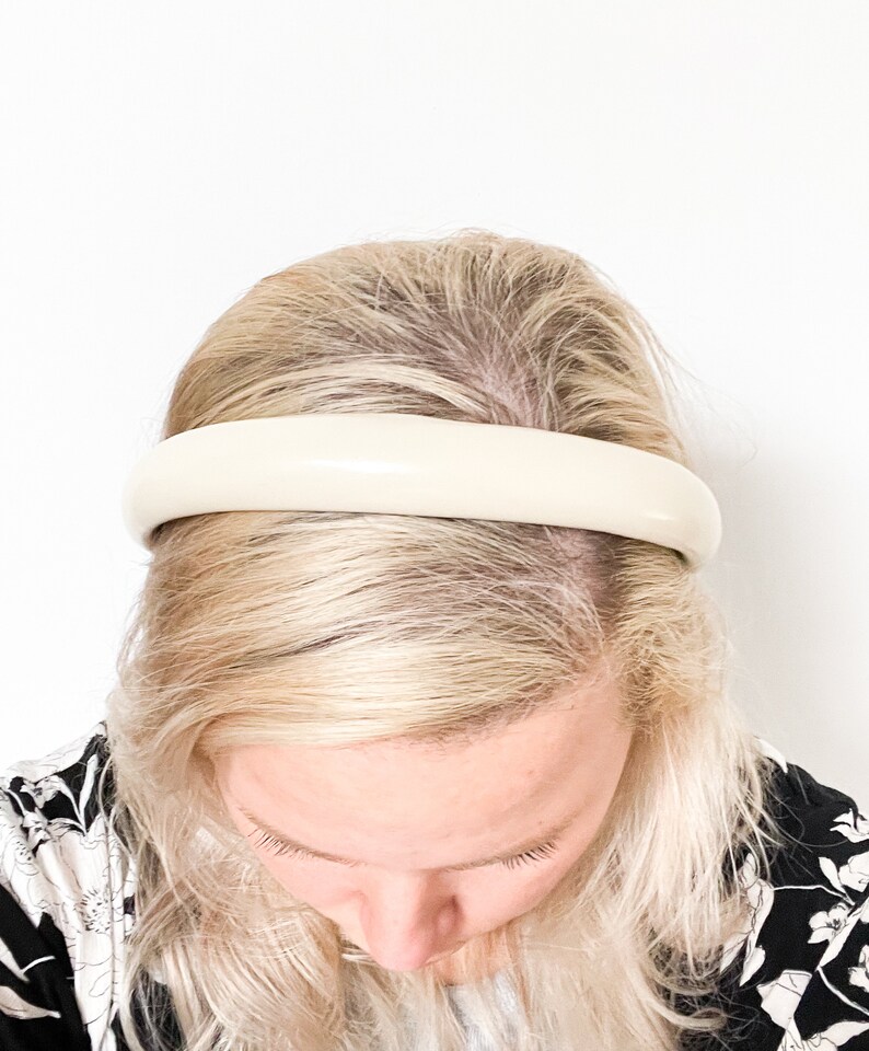 Patent Faux Leather Padded Headband Shiny / Pleather / Cream / Black / Beige / 90's Blair Ariana Wrap Hair Adult Woma image 4