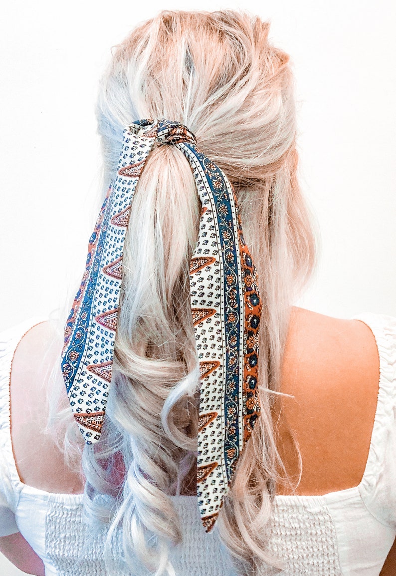 Bohemian Hair Ribbon / Neck Scarf INGRID Fashion Style / Floral / white / Ponytail holder/ Aztec / Tribal / Adult Woman's Girls image 2