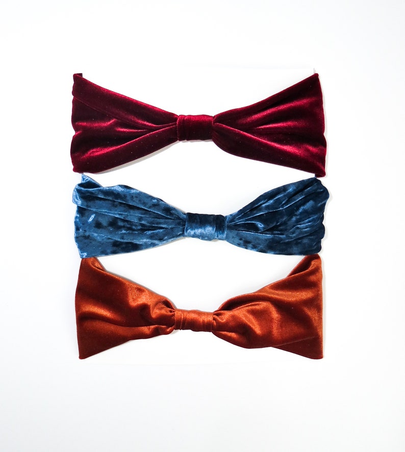 Crushed Velvet Headband Bow Style Mustard / Navy / Blue / Ivory / Red / Pink / Boho Turban image 2