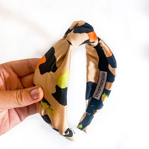 Satin Knot Leopard Headband 2 SIZES Standard or Large Multi Color / Nude / Black / Green / Orange / Full / Big / Pouf Wrap Standard