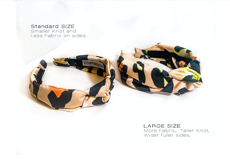 Satin Knot Leopard Headband 2 SIZES Standard or Large Multi Color / Nude / Black / Green / Orange / Full / Big / Pouf Wrap image 5