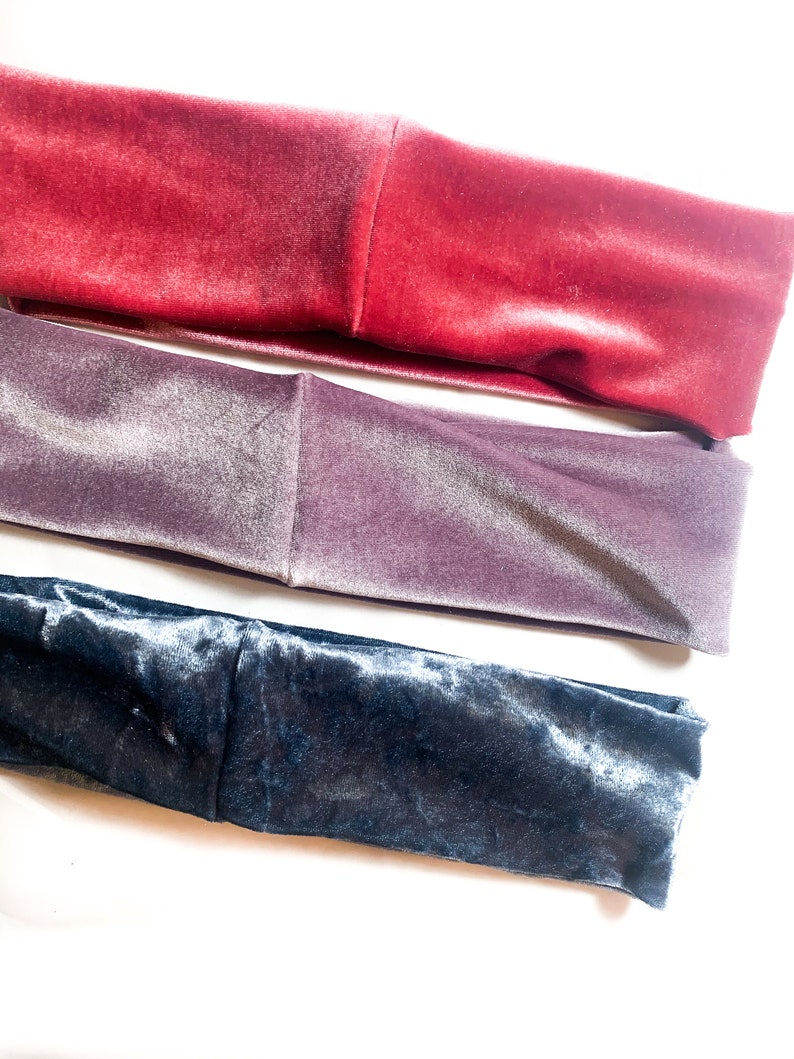 Stretch Velvet Headband Simple / Sage / Navy / Terracotta / Blue / Brown Boho Make up Workout Sweatband Hair Cover Wrap make up image 4