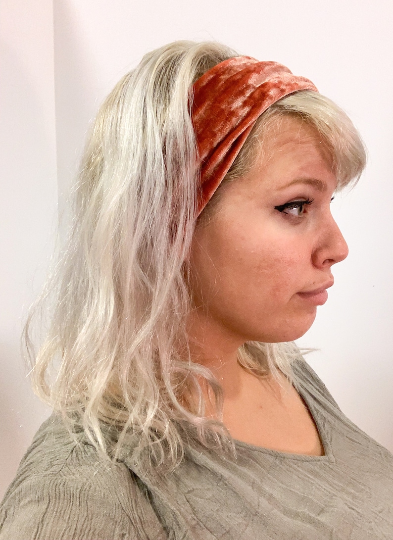 Stretch Velvet Headband Simple / Sage / Navy / Terracotta / Blue / Brown Boho Make up Workout Sweatband Hair Cover Wrap make up image 5