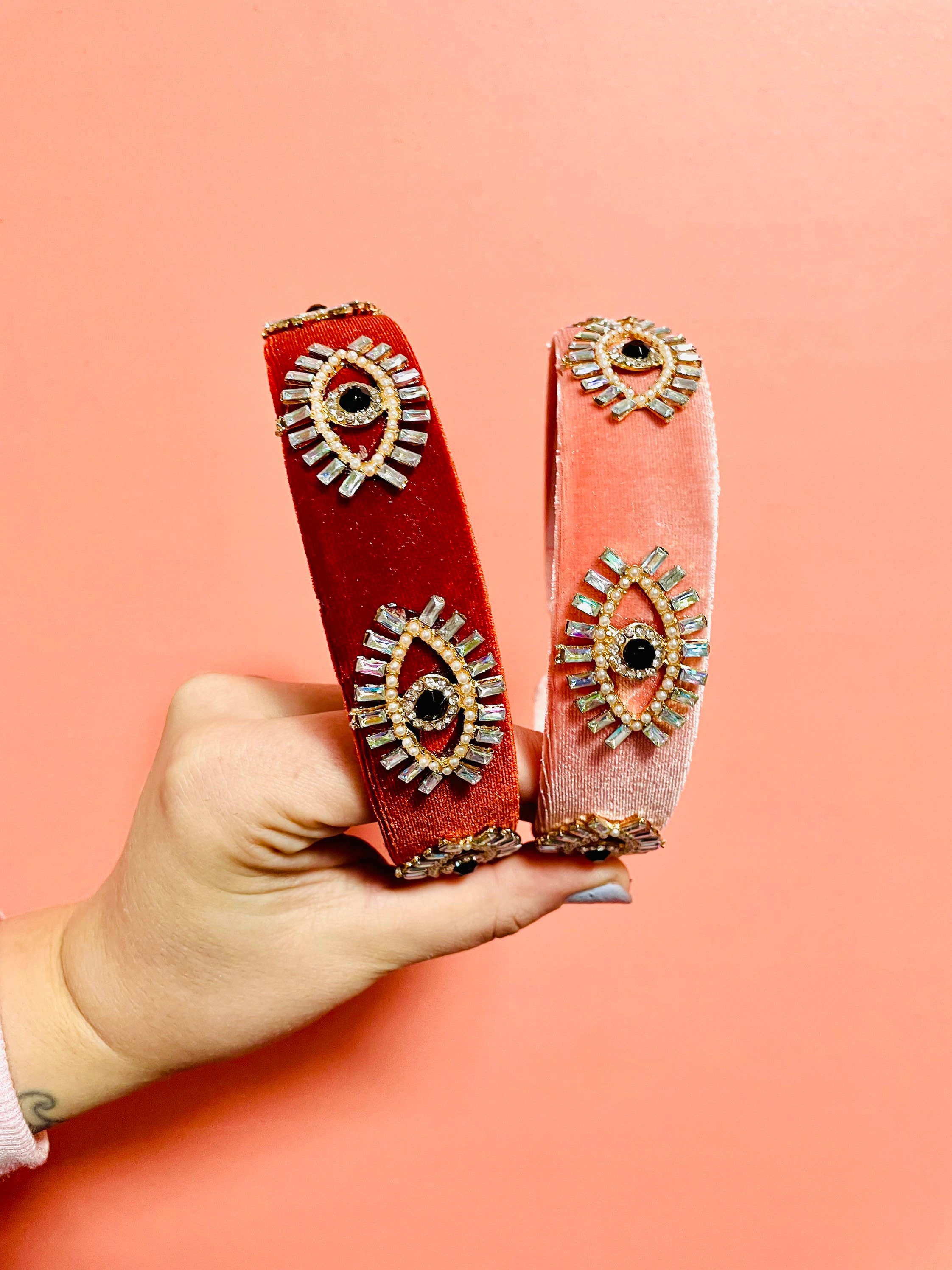 Evil eye jeweled velvet headband new Colorful Evil Eye Headband-Petrol - ODĒ TO ESTHĒTIC main image 3