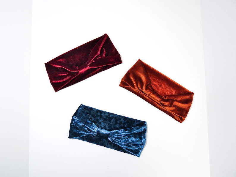 Crushed Velvet Headband Bow Style Mustard / Navy / Blue / Ivory / Red / Pink / Boho Turban image 4