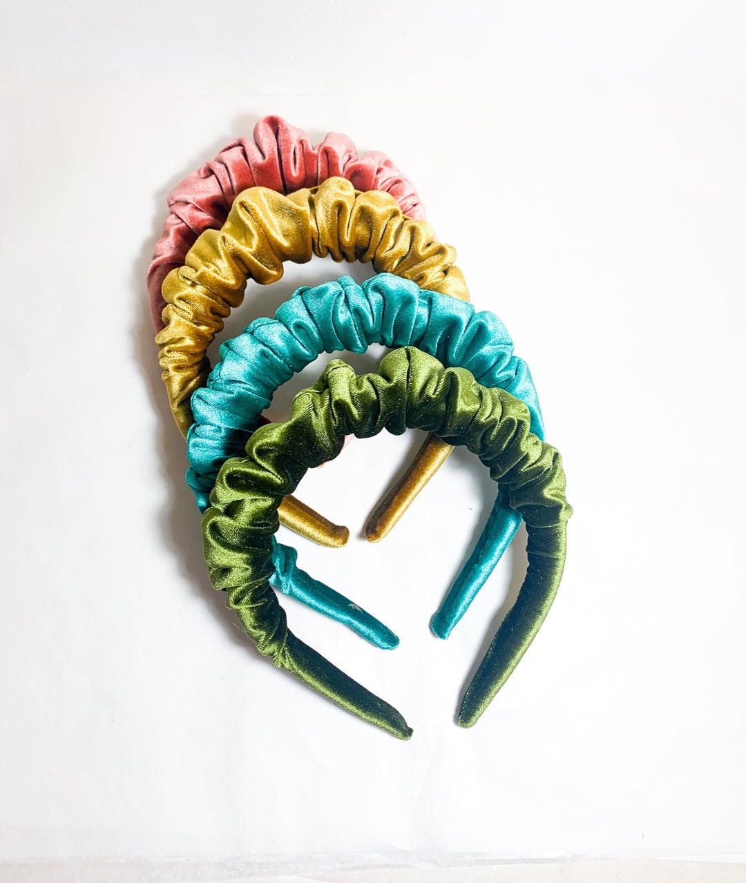 Ruffle Headband Headband Padded Ruched Gathered Scrunched Velvet / Trend / Black / Green / Gold ...
