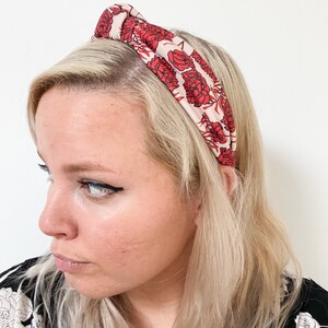 Roses Top Knot Headbands SUMMER SERIES Lycra / Swim / Red Burgundy Beige Cream / knotted Woman's image 3