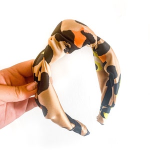 Satin Knot Leopard Headband 2 SIZES Standard or Large Multi Color / Nude / Black / Green / Orange / Full / Big / Pouf Wrap Large