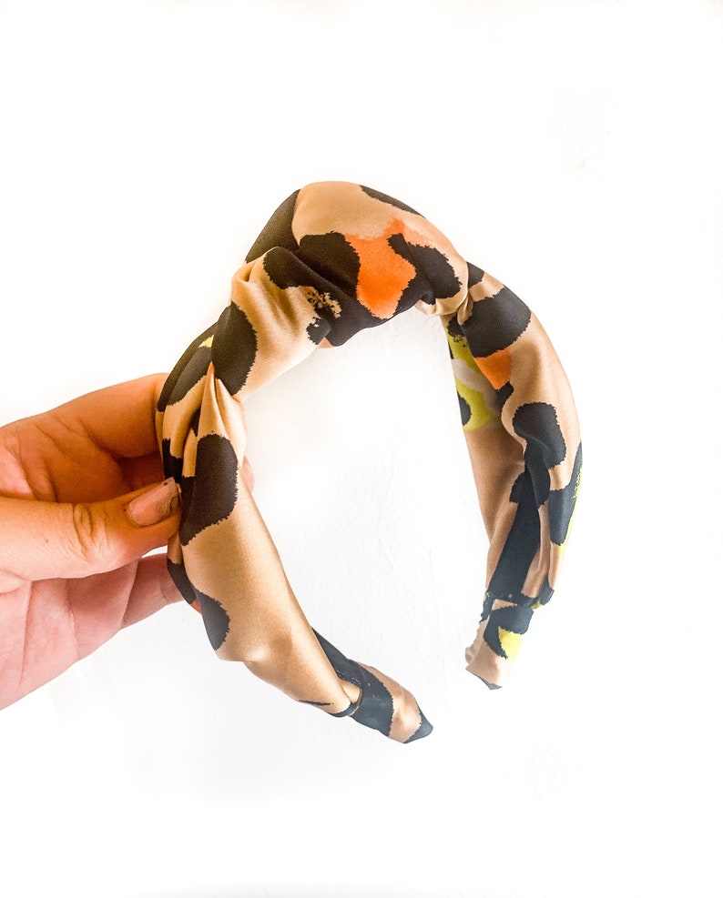 Satin Knot Leopard Headband 2 SIZES Standard or Large Multi Color / Nude / Black / Green / Orange / Full / Big / Pouf Wrap Large