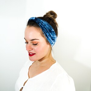 Crushed Velvet Headband Bow Style Mustard / Navy / Blue / Ivory / Red / Pink / Boho Turban image 3