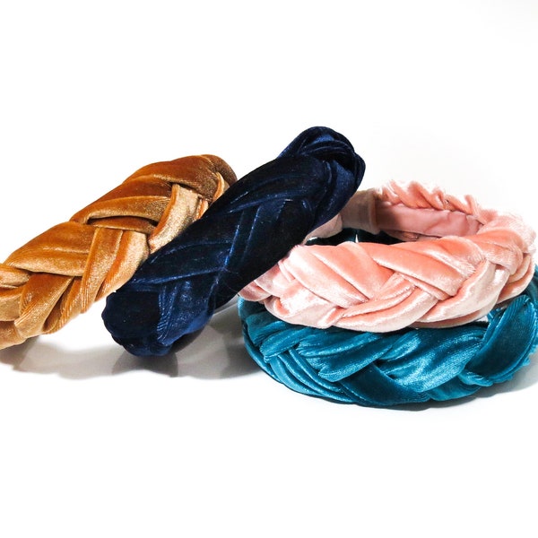 Braided Velvet Headband *Smaller Version*  - Mustard / Pink / Blue / Brown / Adult / Black / Copper - Thick  / Woman / Girl/ Baby