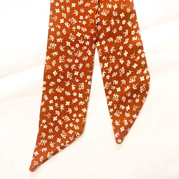 Rust floral Hair Ribbon / Neck Scarf - -  Rust / Orange  / Red  /white / Ponytail holder / Boho  / Insta   / Adult Woman's Girls