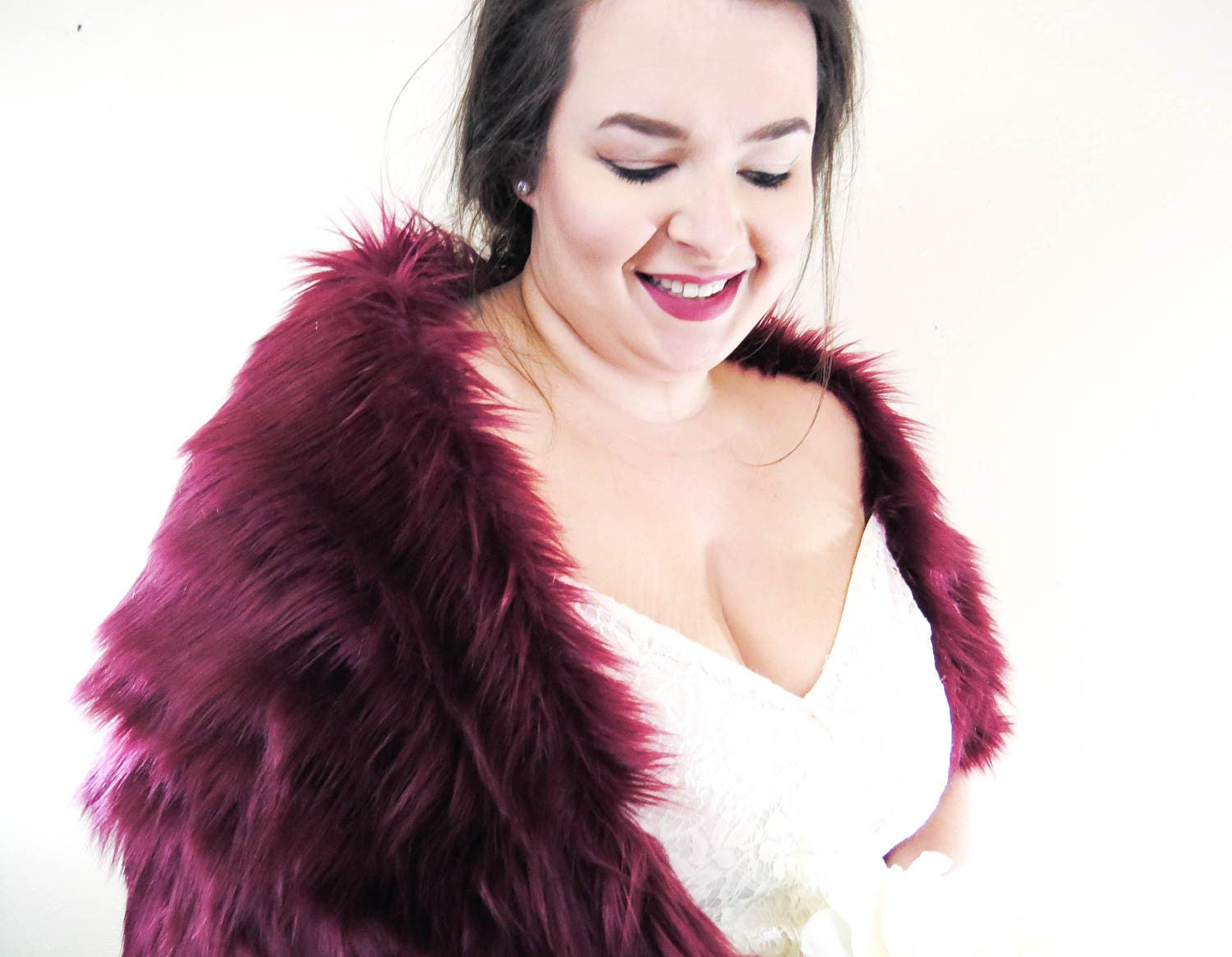 burgundy fur shawl