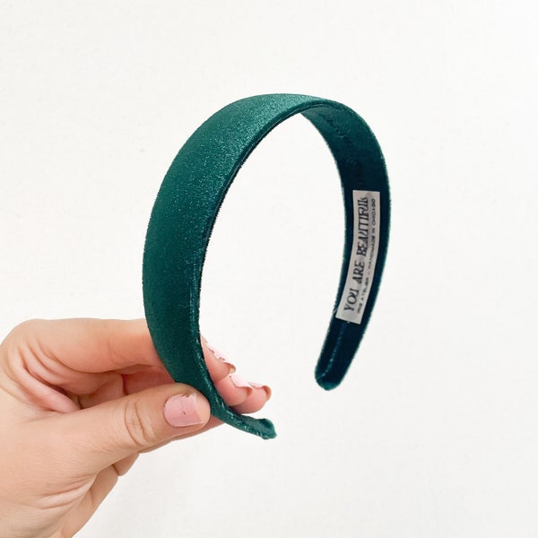 Flat Velvet Headband -  Thin / Low  / Round Velvet - / 60s / Band / Makeup / simple  / minimal / black / emerald green