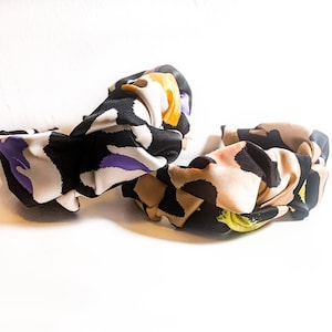 Satin Knot Leopard Headband 2 SIZES Standard or Large Multi Color / Nude / Black / Green / Orange / Full / Big / Pouf Wrap image 1