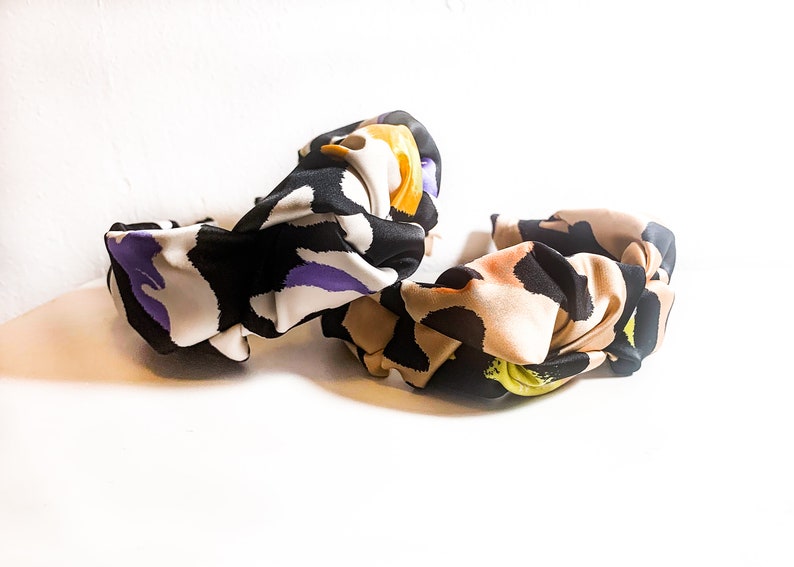 Satin Knot Leopard Headband 2 SIZES Standard or Large Multi Color / Nude / Black / Green / Orange / Full / Big / Pouf Wrap image 1